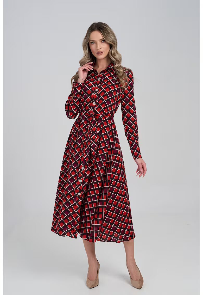 Couture de Marie Рокля с копчета и графика - Бордо/Черен/Корал