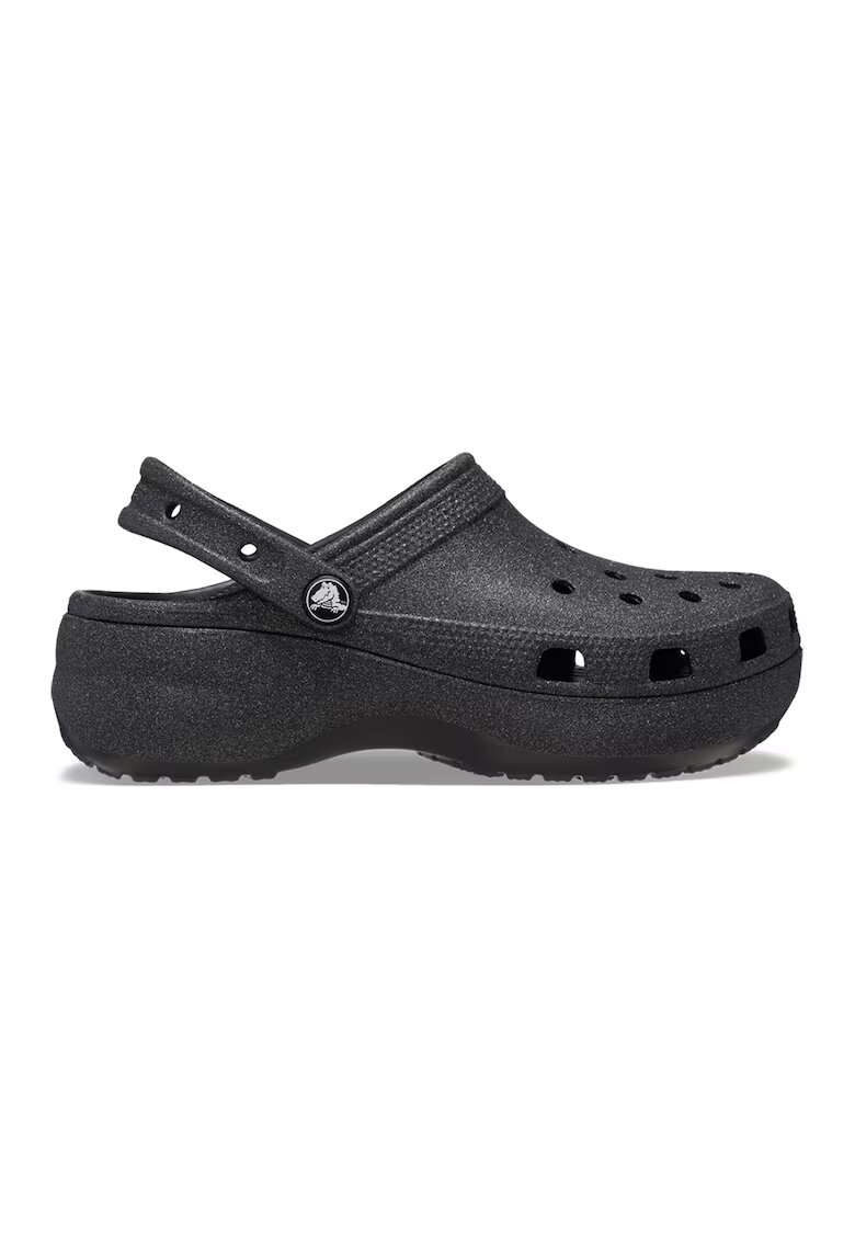 Crocs Бляскав крокс Classic с равна платформа и каишка на петата - Избеляло черно