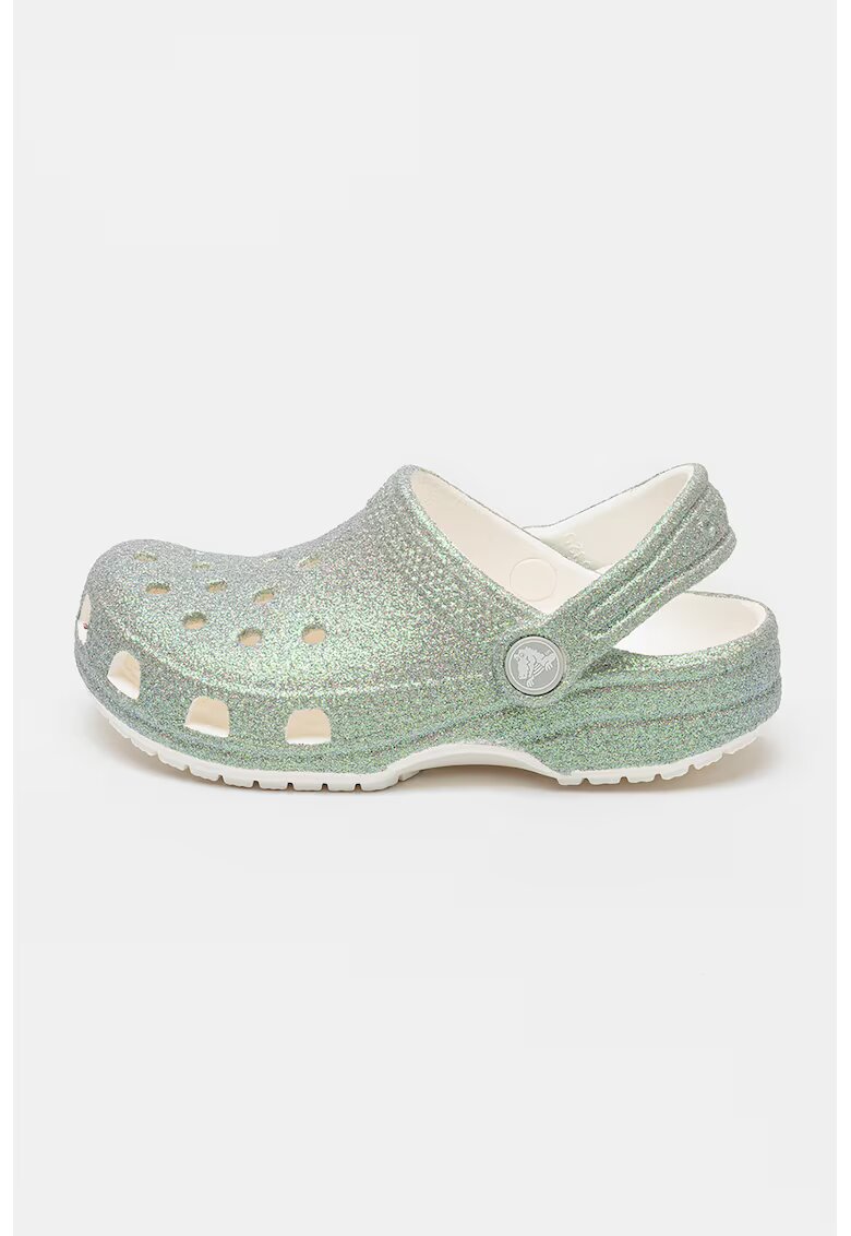 Crocs Чехли Classic Glitter JR - Момичета - Сребрист - Бледозелен/Мръснобял