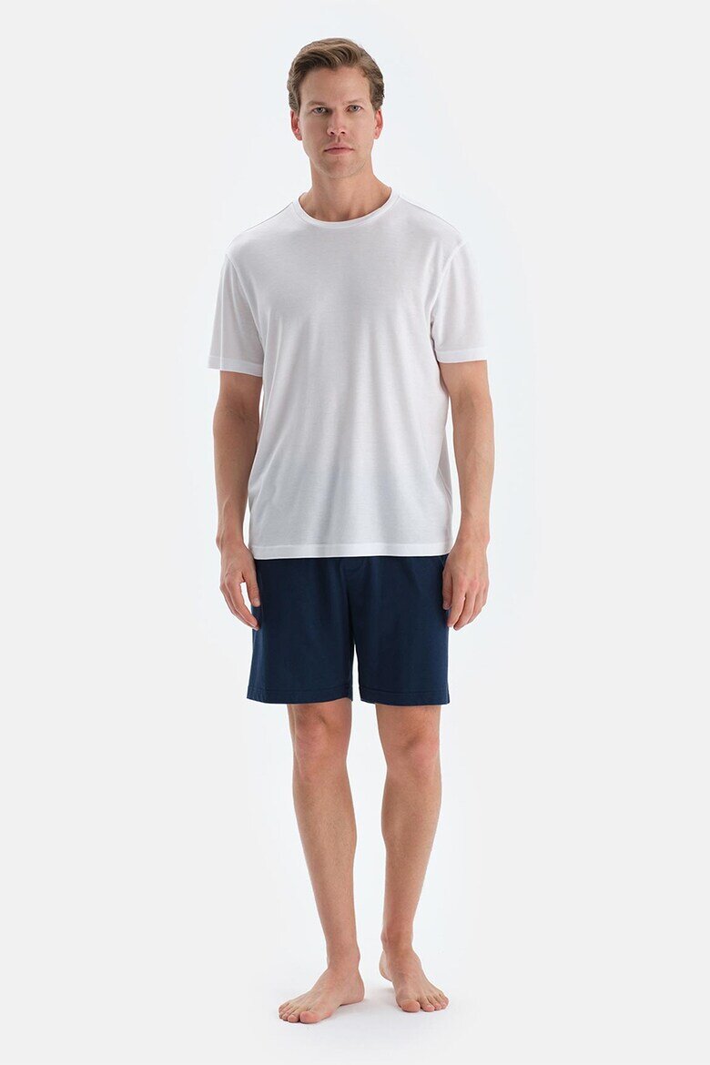 DAGI Къса пижама от памук и моал - 2 чифта Бял/Тъмносин