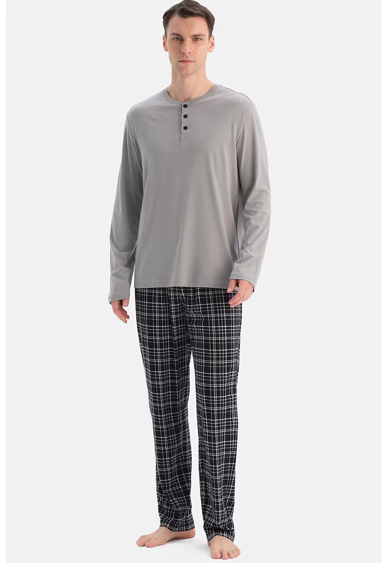 DAGI Пижама Henley с модал - Черен/Сив