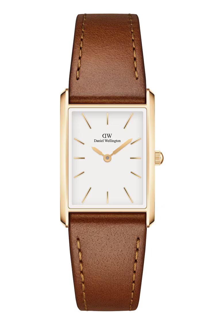 Daniel Wellington Часовник за мъже кварцов - златист корпус от неръждаема стомана 32x22mm - бял циферблат - кафява кожена каишка