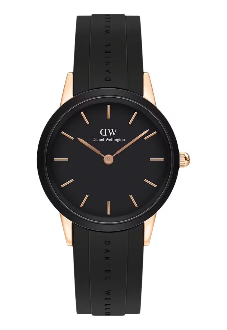 Daniel Wellington Часовник за жени розово злато - черен ремък - кварцов механизъм - неръждаема стомана