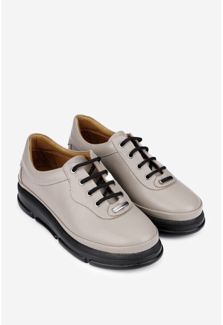 Dasha Ежедневни дамски обувки в цвят таупе от естествена кожа с връзки