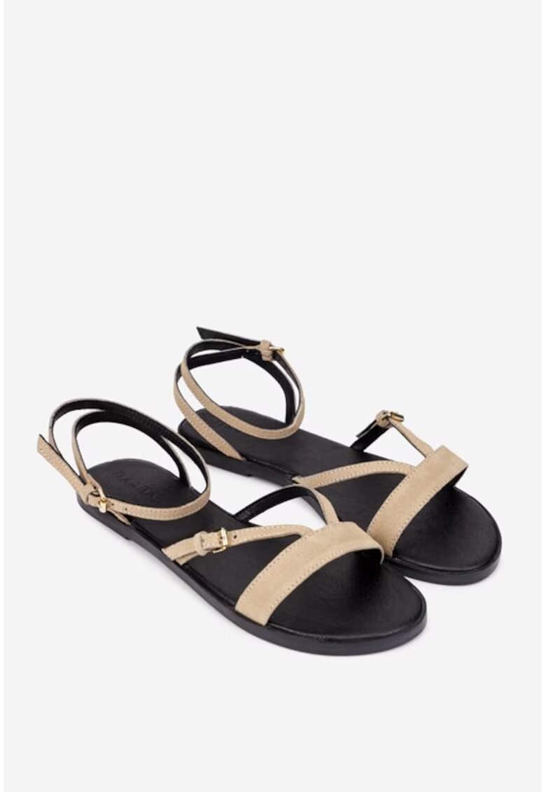Dasha Suede Flat Sandals - Сиво-кафяв