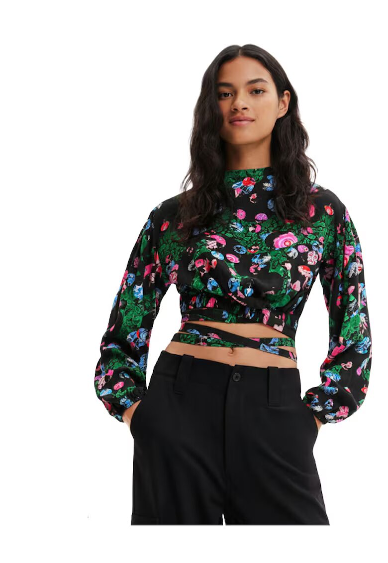 DESIGUAL Дамска блуза ексклузивна колекция Christian Lacroix - флорален принт - черна - вискоза