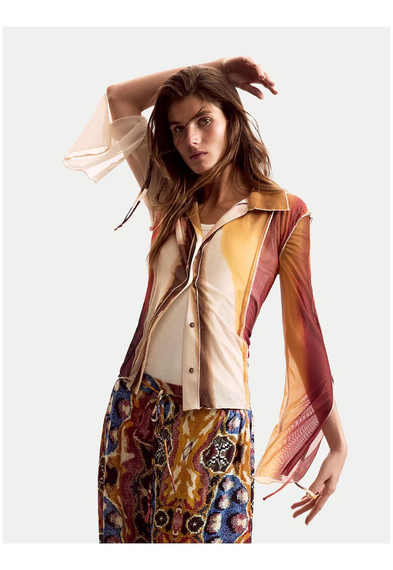 DESIGUAL Дамска риза - бежов - кафяв - оранжев - лека материя - разкроени ръкави - сезонен комплект