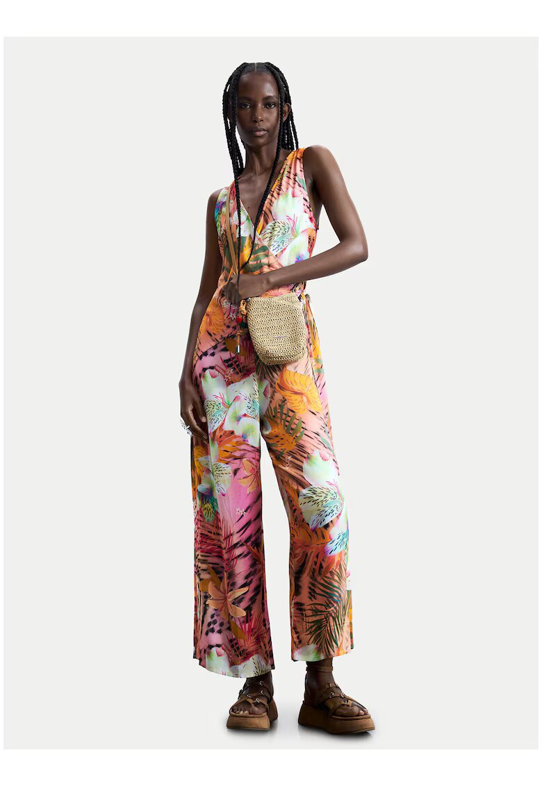 DESIGUAL Дамски гащеризон - флорален - V-образно деколте - - вискоза и лен