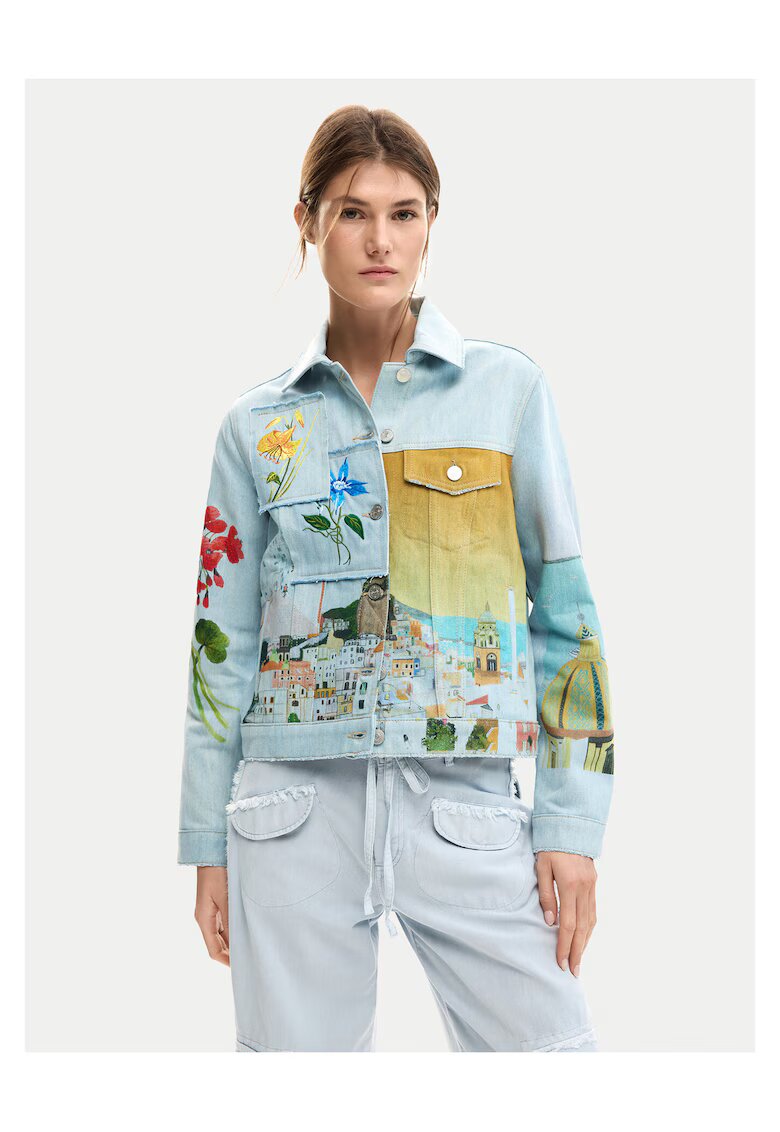 DESIGUAL Дамско дънково яке - памук - светлосиньо - закопчаване с копчета