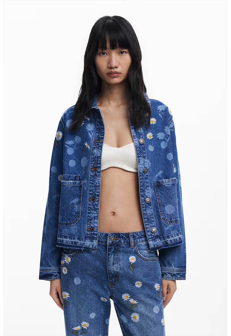 DESIGUAL Дънково яке с джобове и бродерии