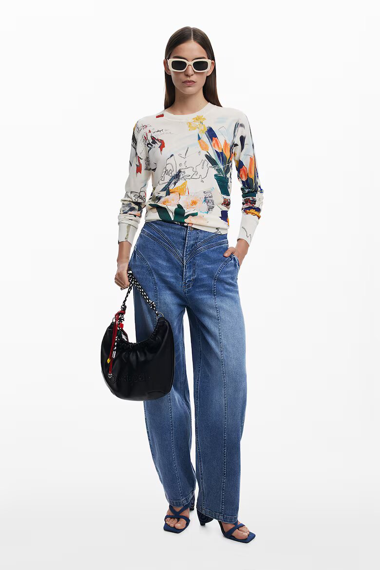 DESIGUAL Флорален суитшърт Бял/Тъмносин