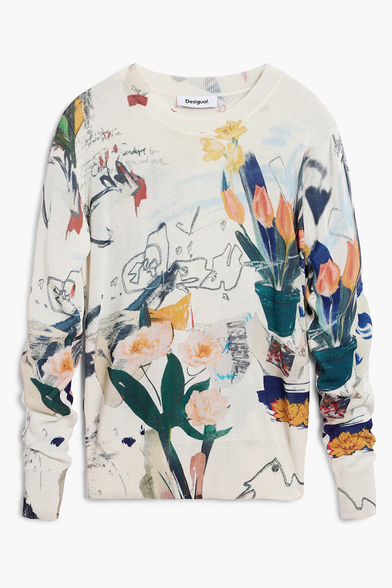 DESIGUAL Флорален суитшърт Бял/Тъмносин