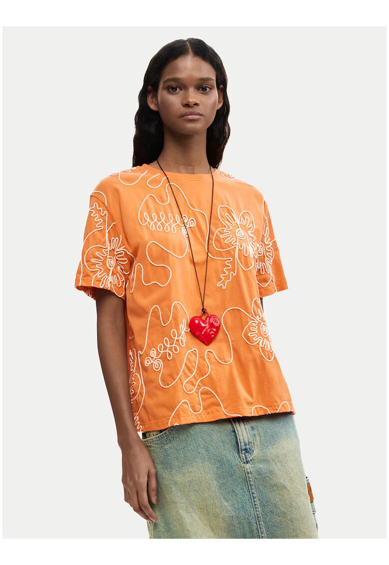 DESIGUAL Оранжева флорална тениска