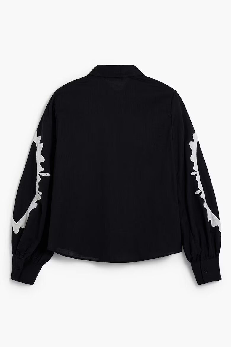 DESIGUAL Памучна риза с бродерия Сан Гало Черен/Мръснобял