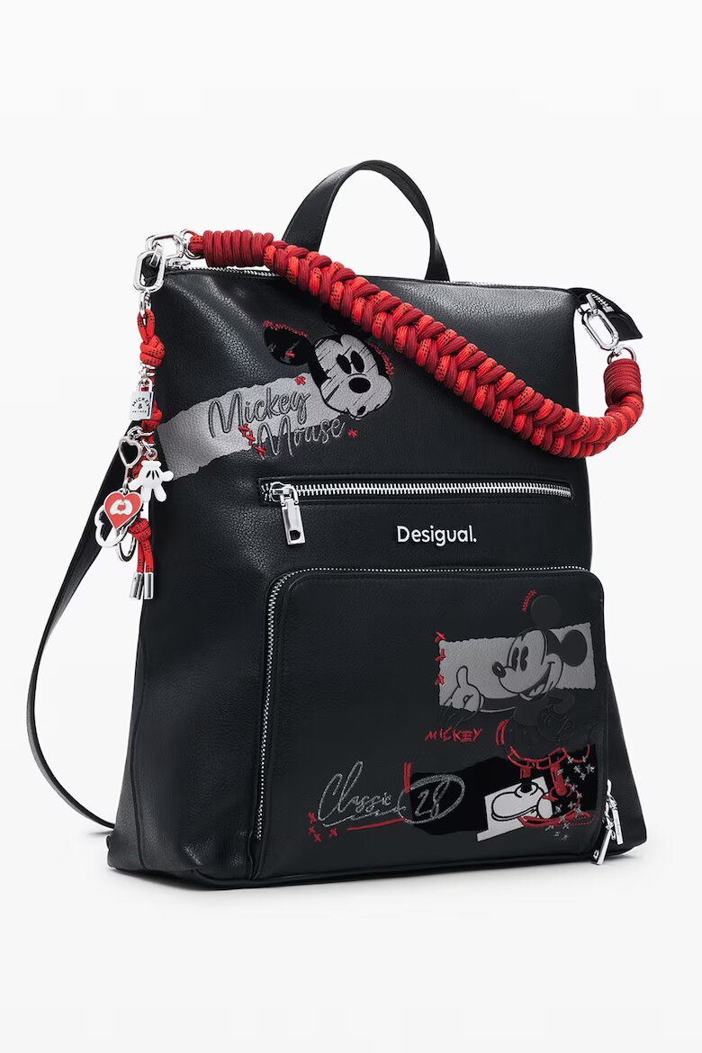 DESIGUAL Раница от еко кожа с детайли Mickey Mouse Черен
