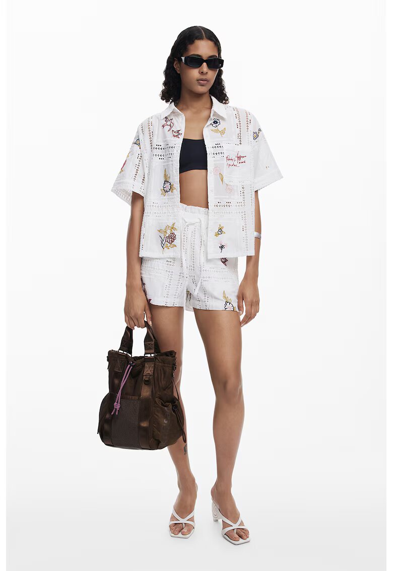 DESIGUAL Риза с къси ръкави и бродерия - Бял