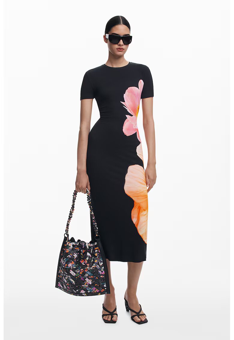 DESIGUAL Рокля-тениска с флорален десен - Черен