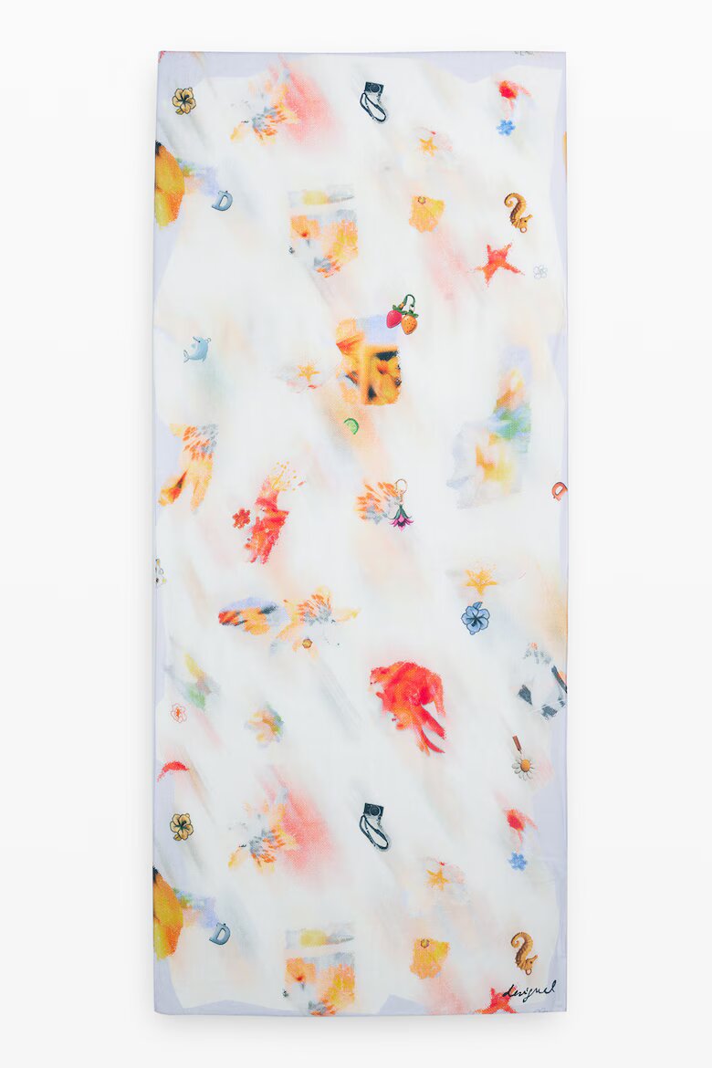 DESIGUAL Шал с графика Жълт/Мръснобял