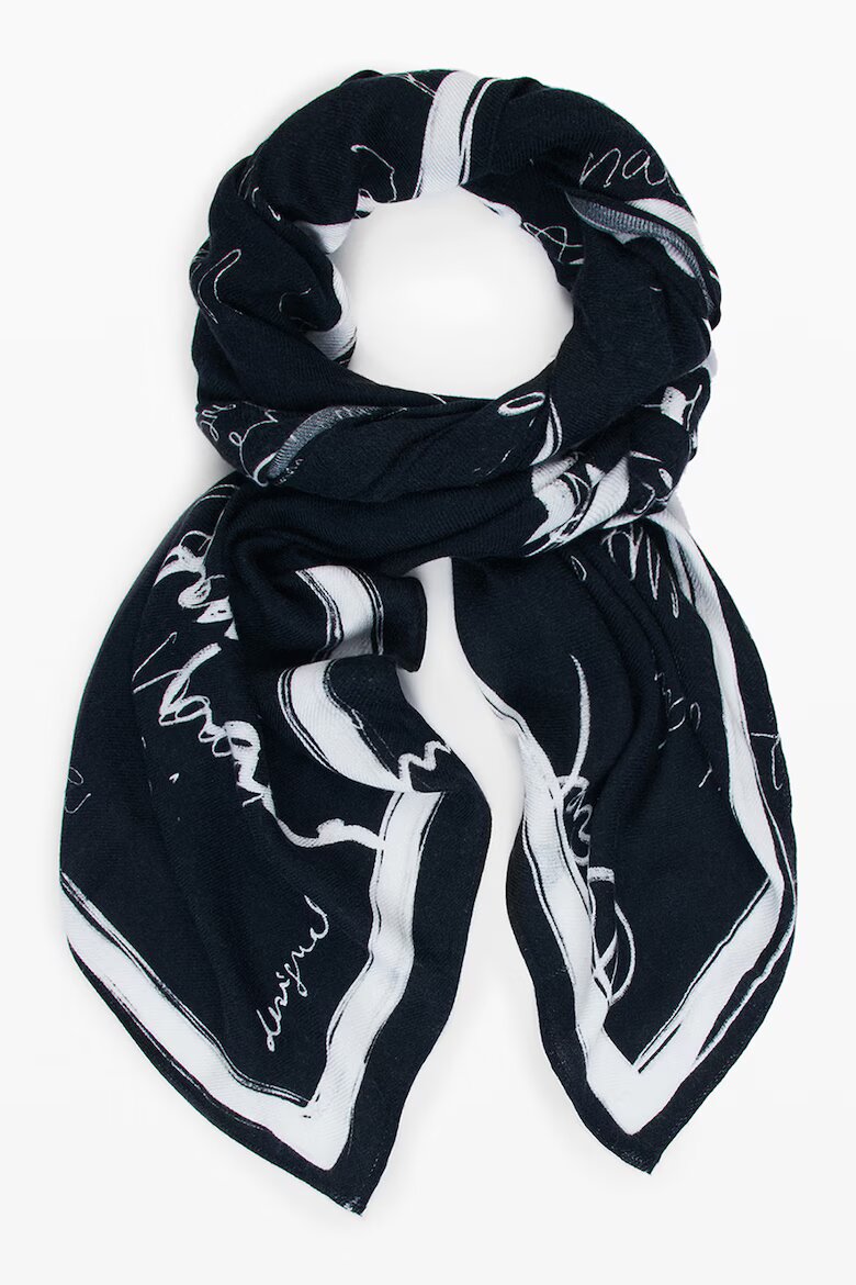 DESIGUAL Шал с надпис Черен