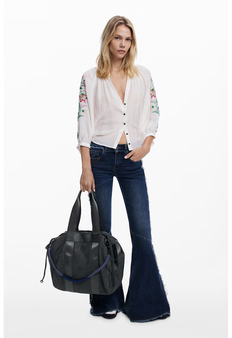 DESIGUAL Шпиц блуза с бродерии - Бял