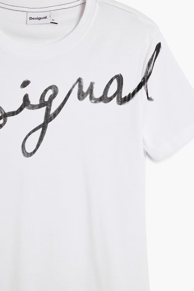 DESIGUAL Тениска с памук с овално деколте и лого Бял