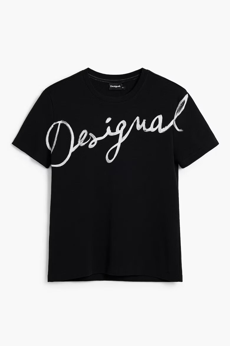 DESIGUAL Тениска с памук с овално деколте и лого Черен