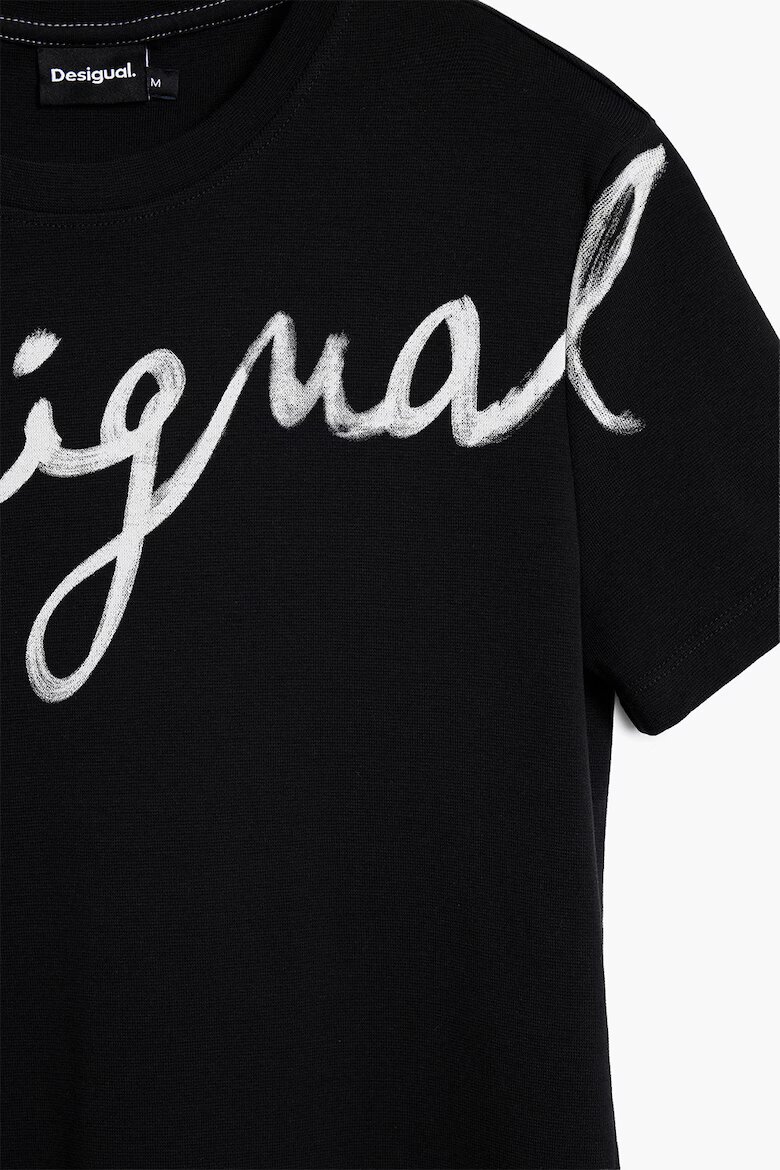 DESIGUAL Тениска с памук с овално деколте и лого Черен