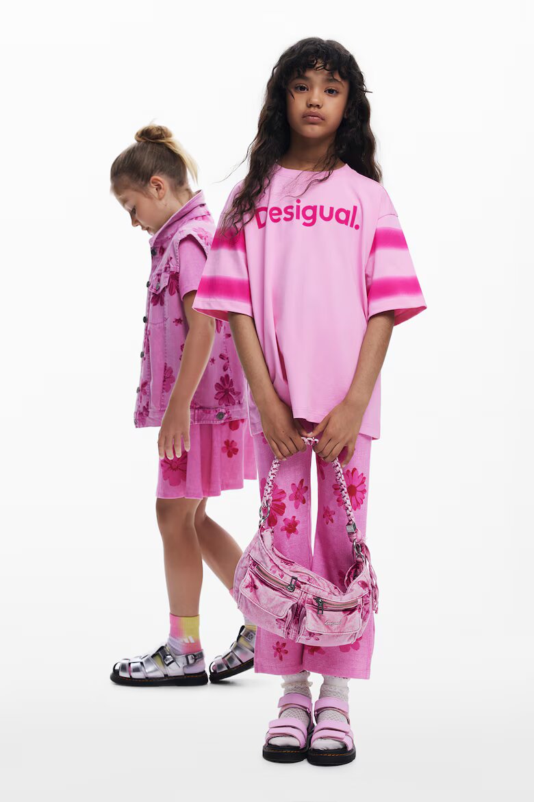 DESIGUAL Уголемена тениска с лого Розово