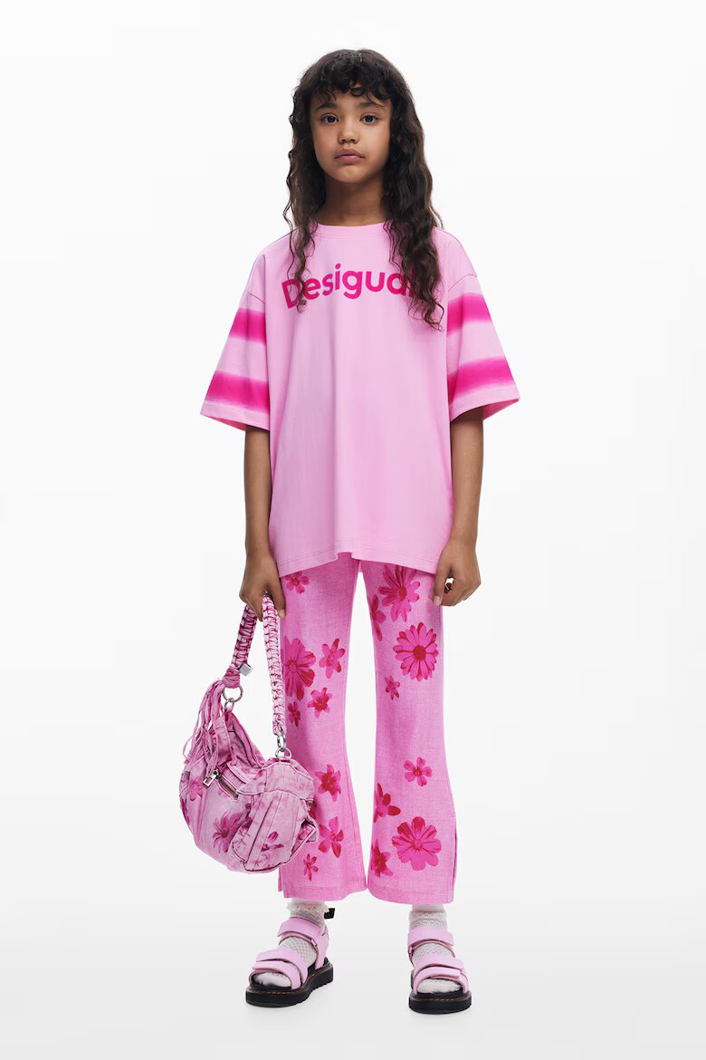 DESIGUAL Уголемена тениска с лого Розово