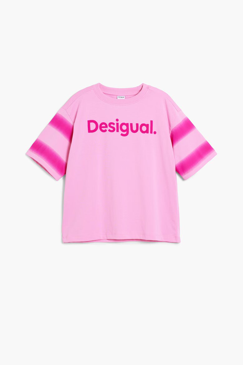 DESIGUAL Уголемена тениска с лого Розово