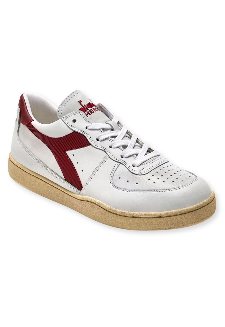 Diadora Унисекс спортни обувки MI Basket Low Used - естествена кожа - бял/червен - ретро дизайн - удобни