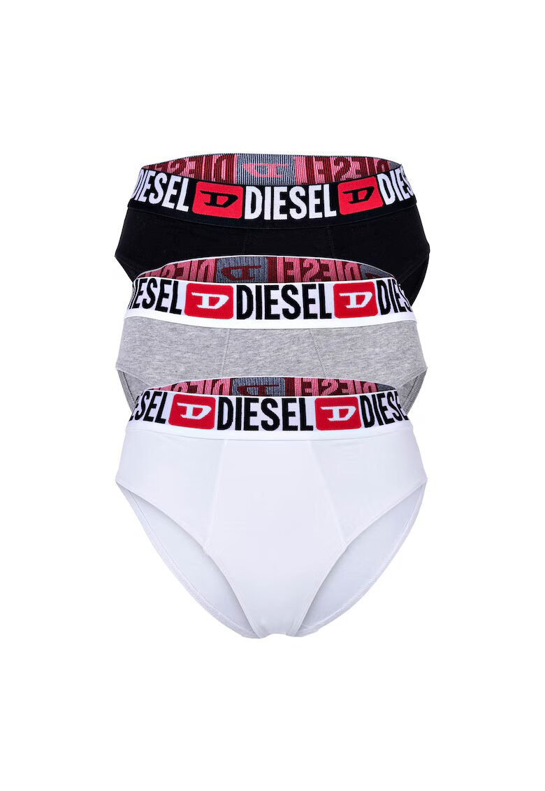 Diesel Бикини 26675 с лого на талията - 3 чифта - Бял/Черен/Сив