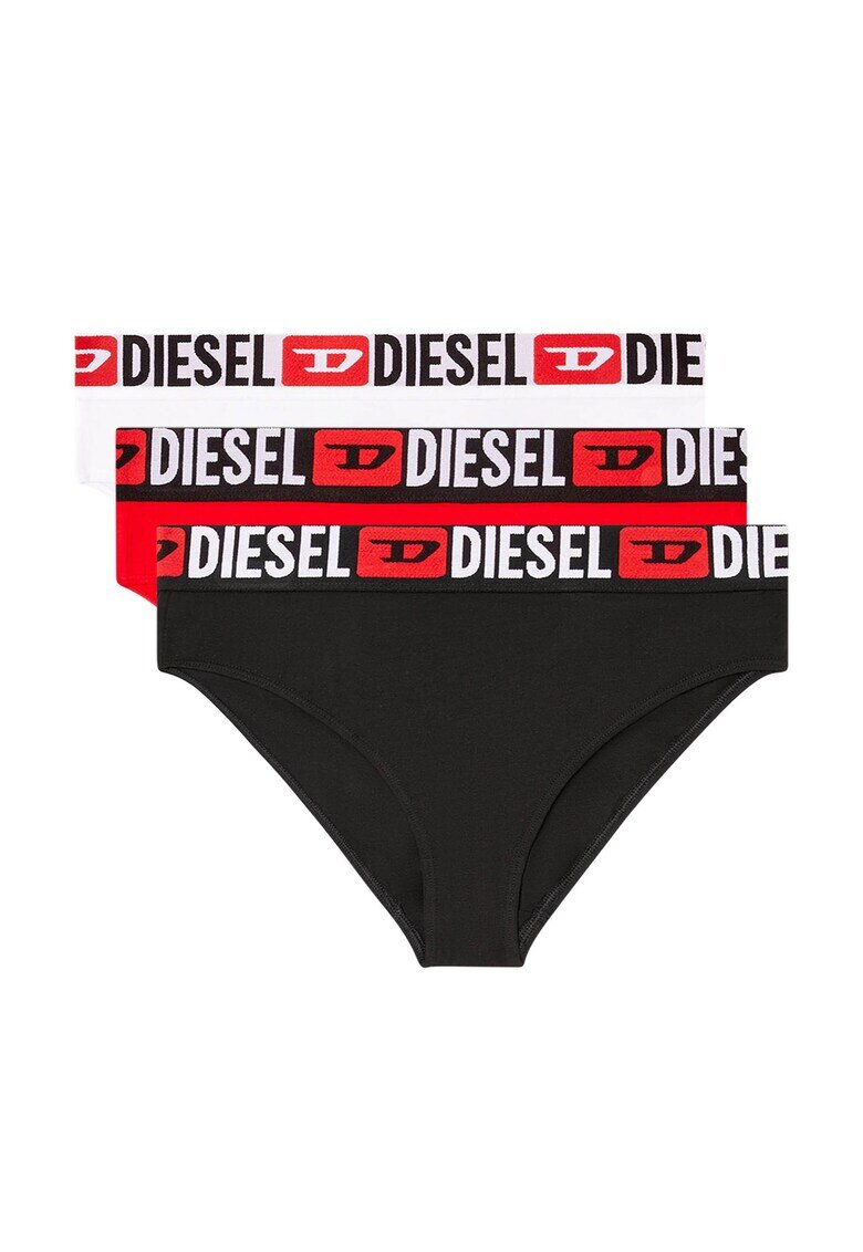 Diesel Слипове с висока талия и лого - 3 чифта - Червен/Бял/Черен