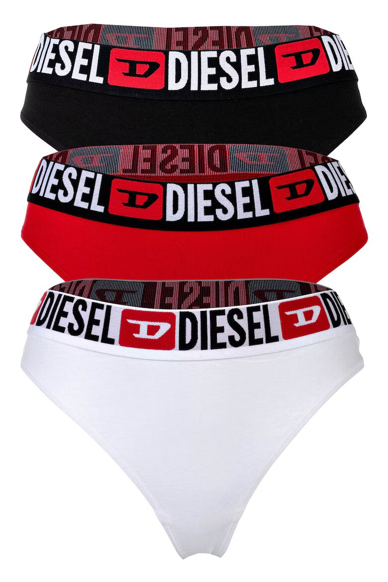 Diesel Танга с лого на талията - 3 чифта Черен/Бял/Аленочервен