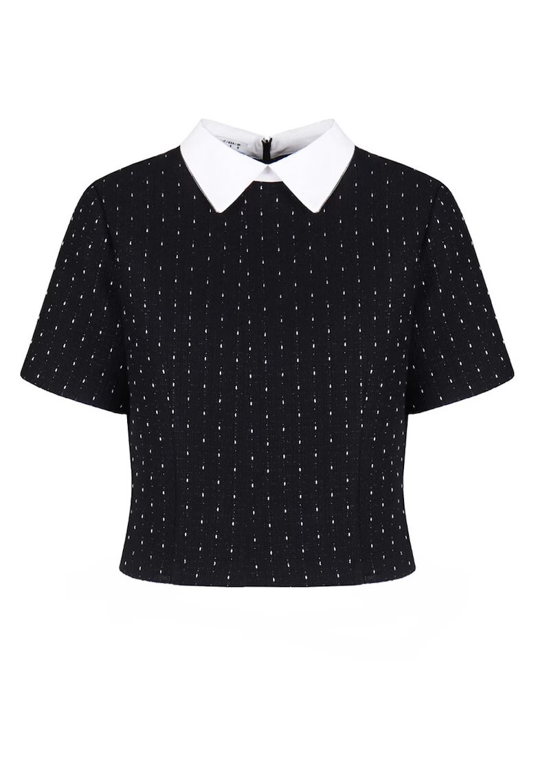 DiKa Contrasting Collar Tweed Blouse
