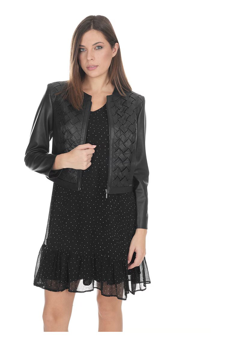 DiKa Eco Leather Jacket With Waved Design - Черен