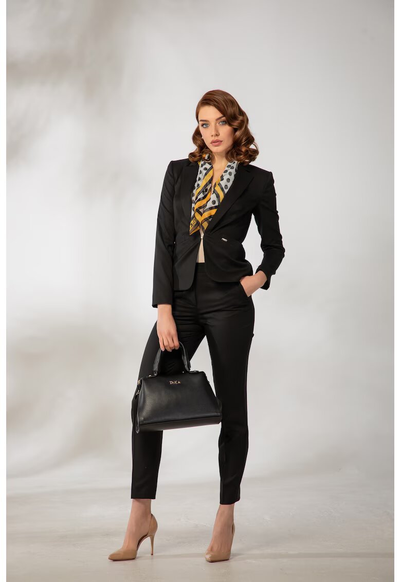 DiKa Панталони slim fit от смес от лен с вложки от лурекс - Черен