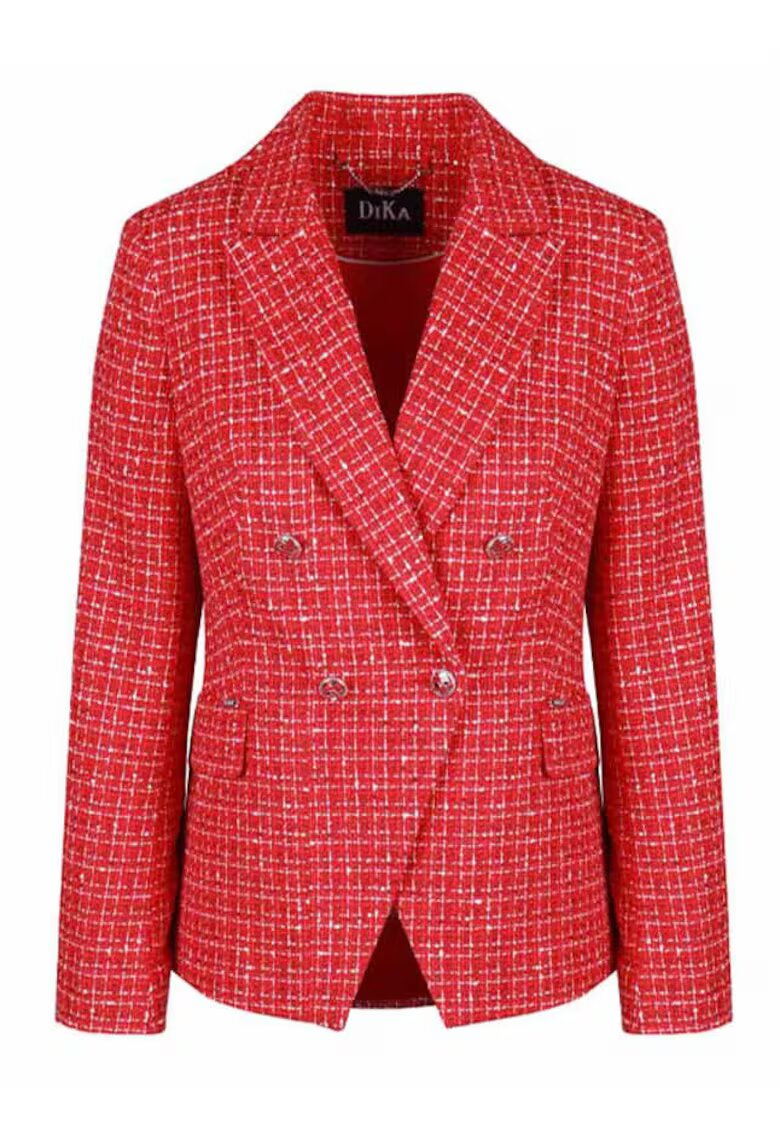 DiKa Tweed Blazer With Notched Lapels - Червен