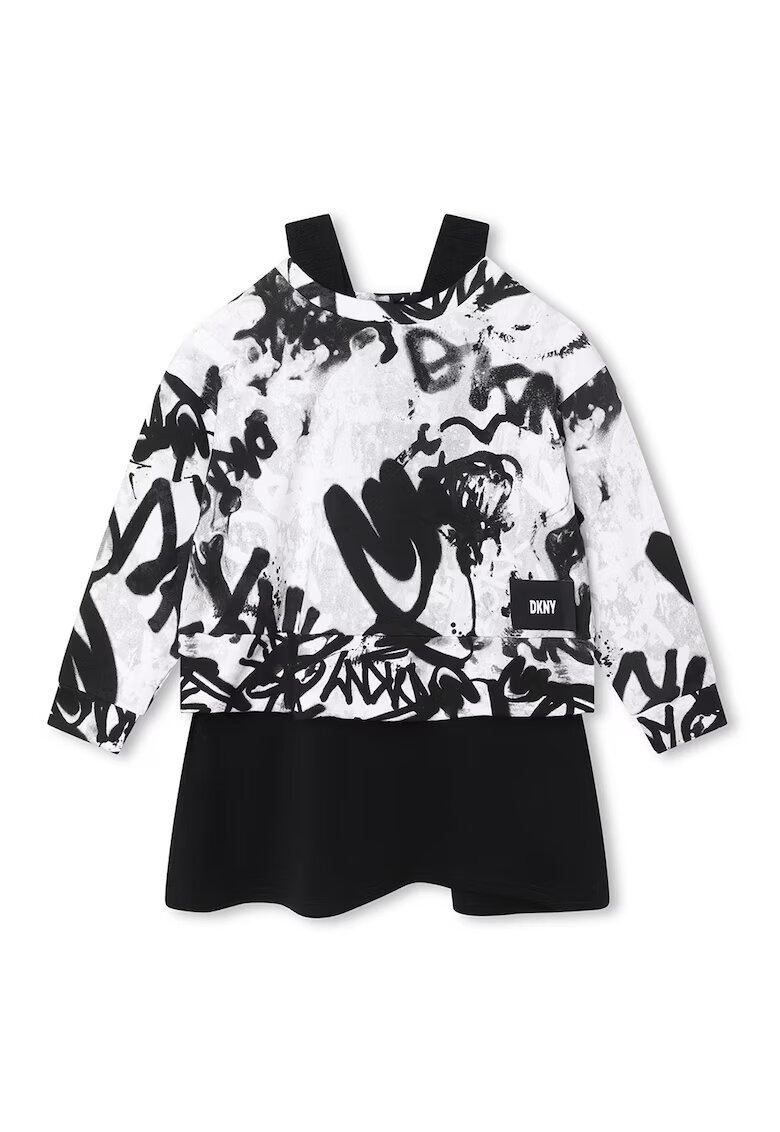 DKNY Блуза с щампа и рокля - 2 части - Бял/Черен