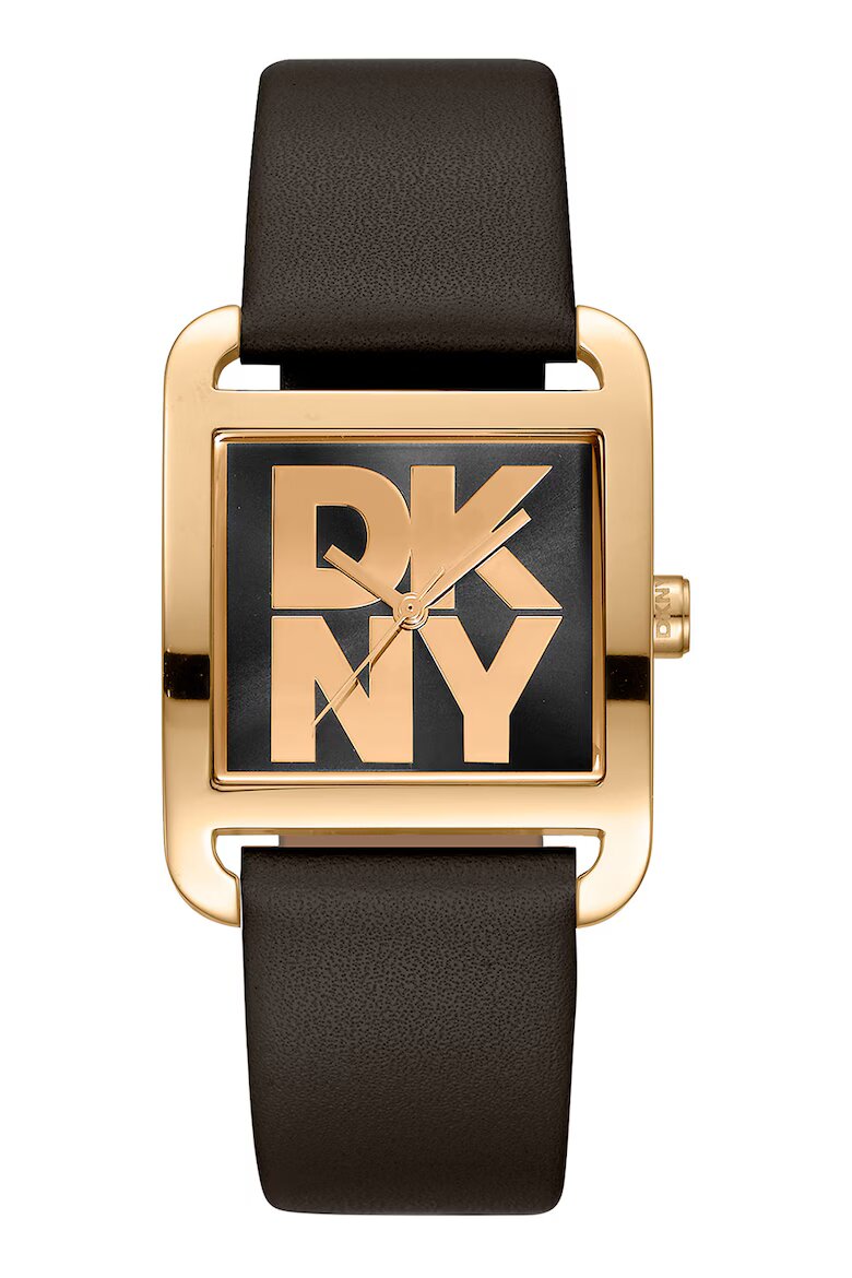DKNY Часовник City Maxi с кожена каишка с лого Златист/Черен