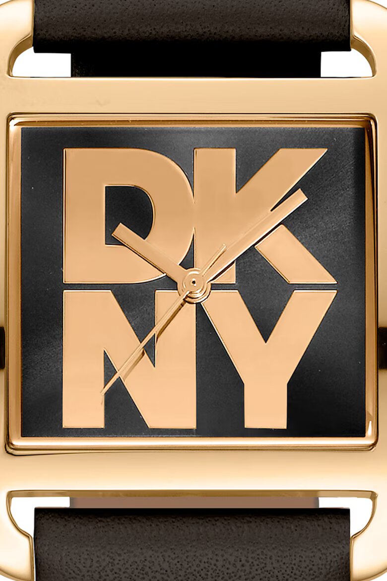 DKNY Часовник City Maxi с кожена каишка с лого Златист/Черен