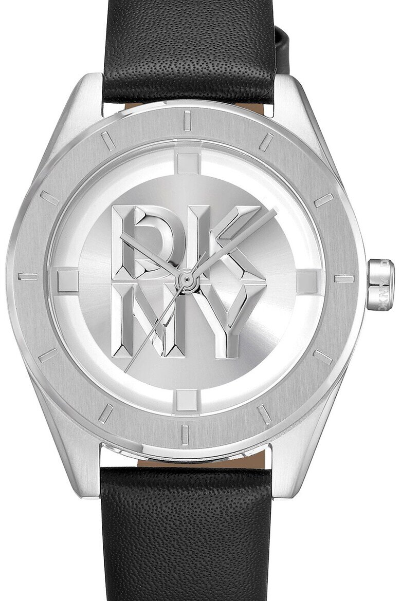 DKNY Часовник с кожена каишка Черен