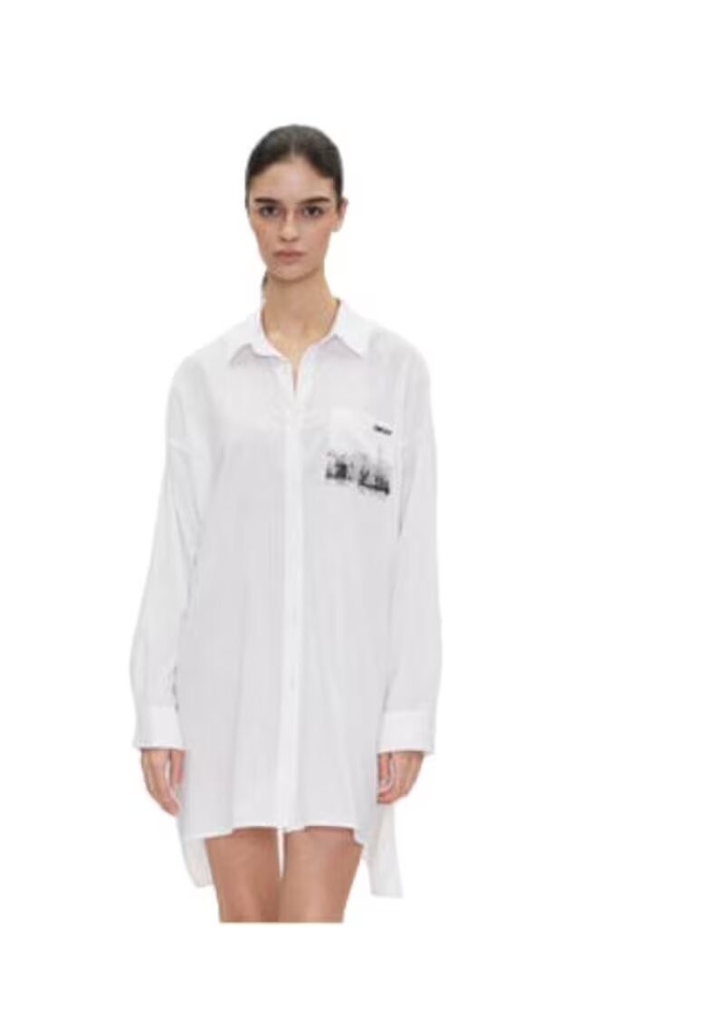 DKNY Дамска рокля памук и вискоза - бяла
