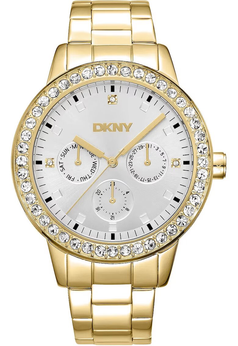DKNY Дамски часовник Parsons Multi Glitz - злато с кристали - 40 мм - комплект с кутия