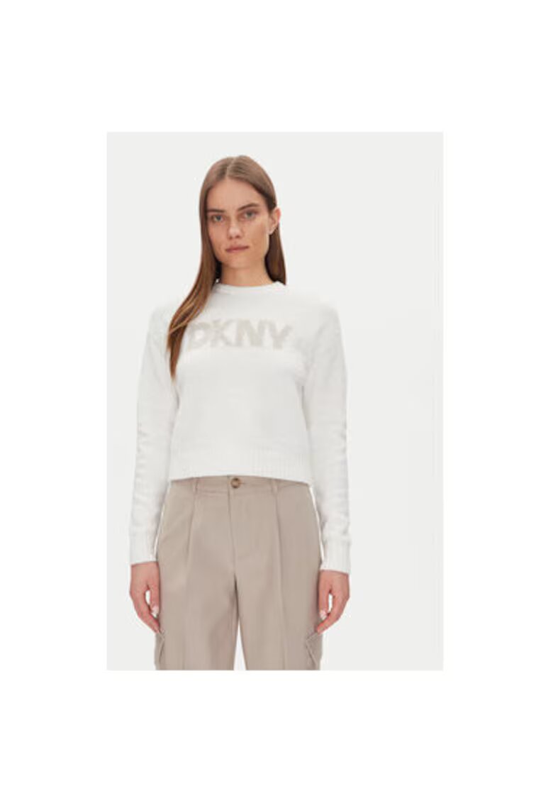 DKNY Дамски пуловер DJ4R0424 - Рециклиран памук/полиестер - Екрю - Екрю