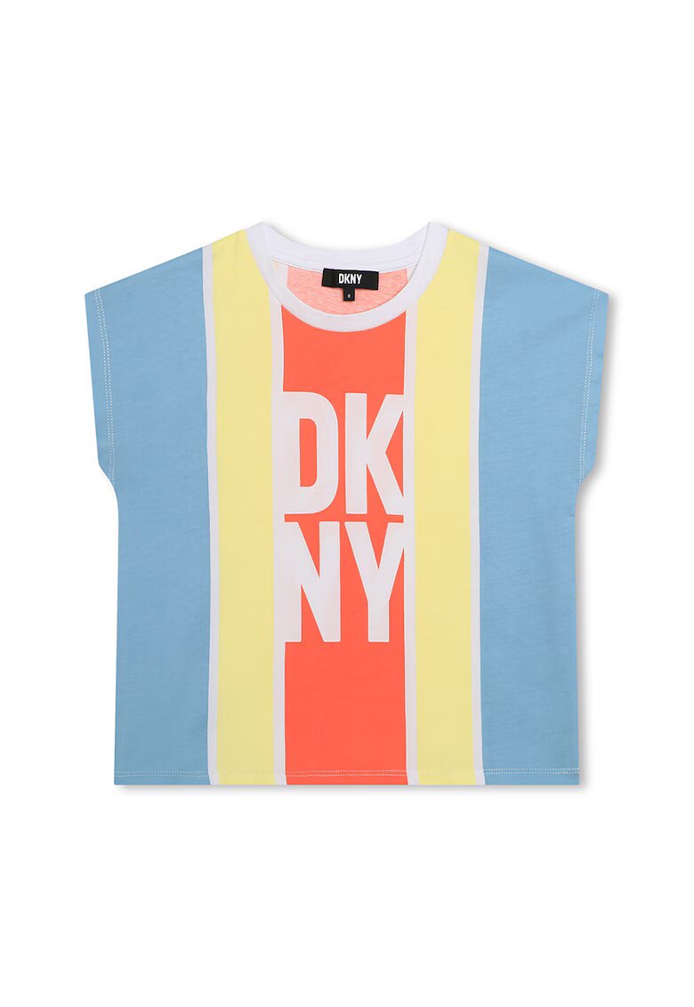 DKNY Тениска с лого - Оранжев/Бледожълт/Светлосин