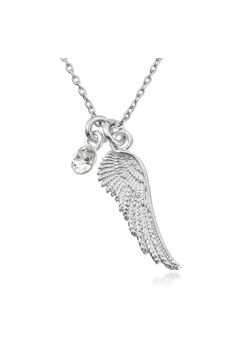 e-Crystal Колие с родиево покритие от сребро 925 с кристали Swarovski® Xirius 6 mm Crystal Clear - Wing