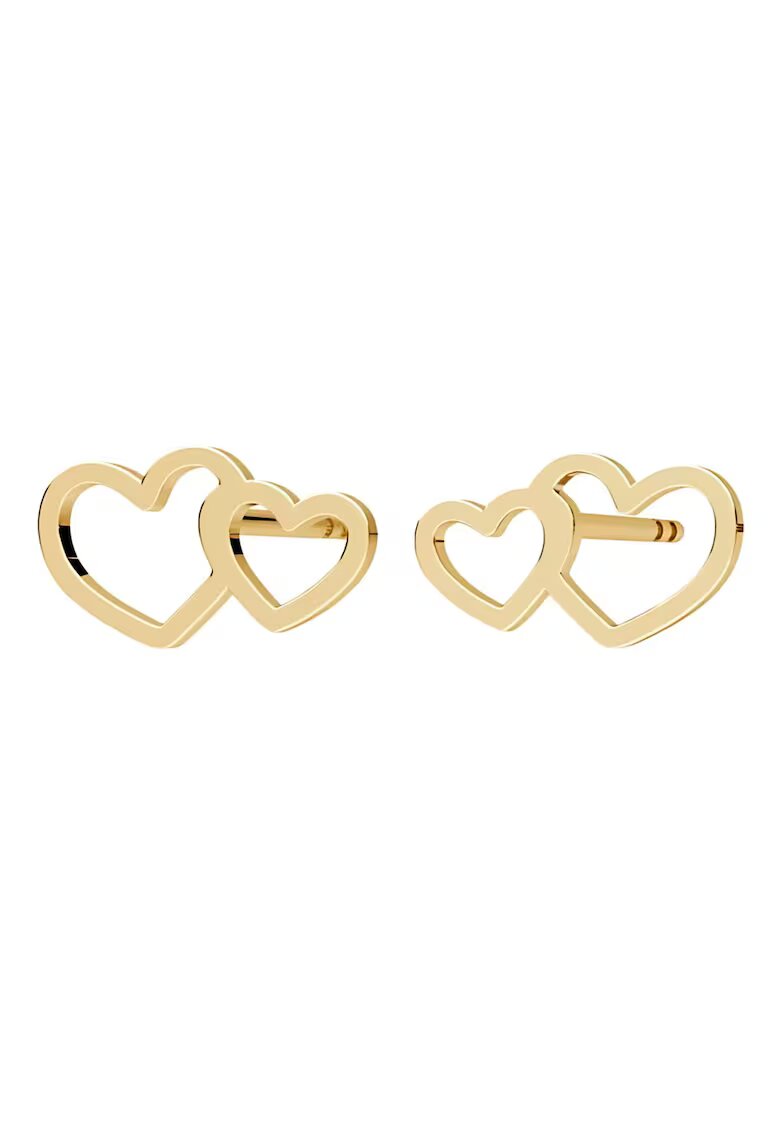 e-Crystal Обеци Злато 585 - 14К Double Heart - Двойни сърца - Силиконова тапа