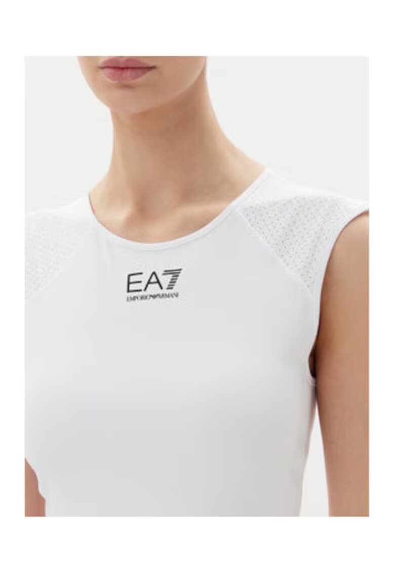 EA7 Дамска тениска - Emporio Armani бяла - полиестер и еластан -