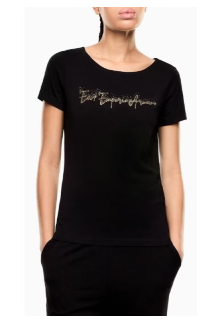 EA7 Дамска тениска TRAIN LOGO SERIES W HANDWRITTEN TEE CROSSOVER - памук - черна